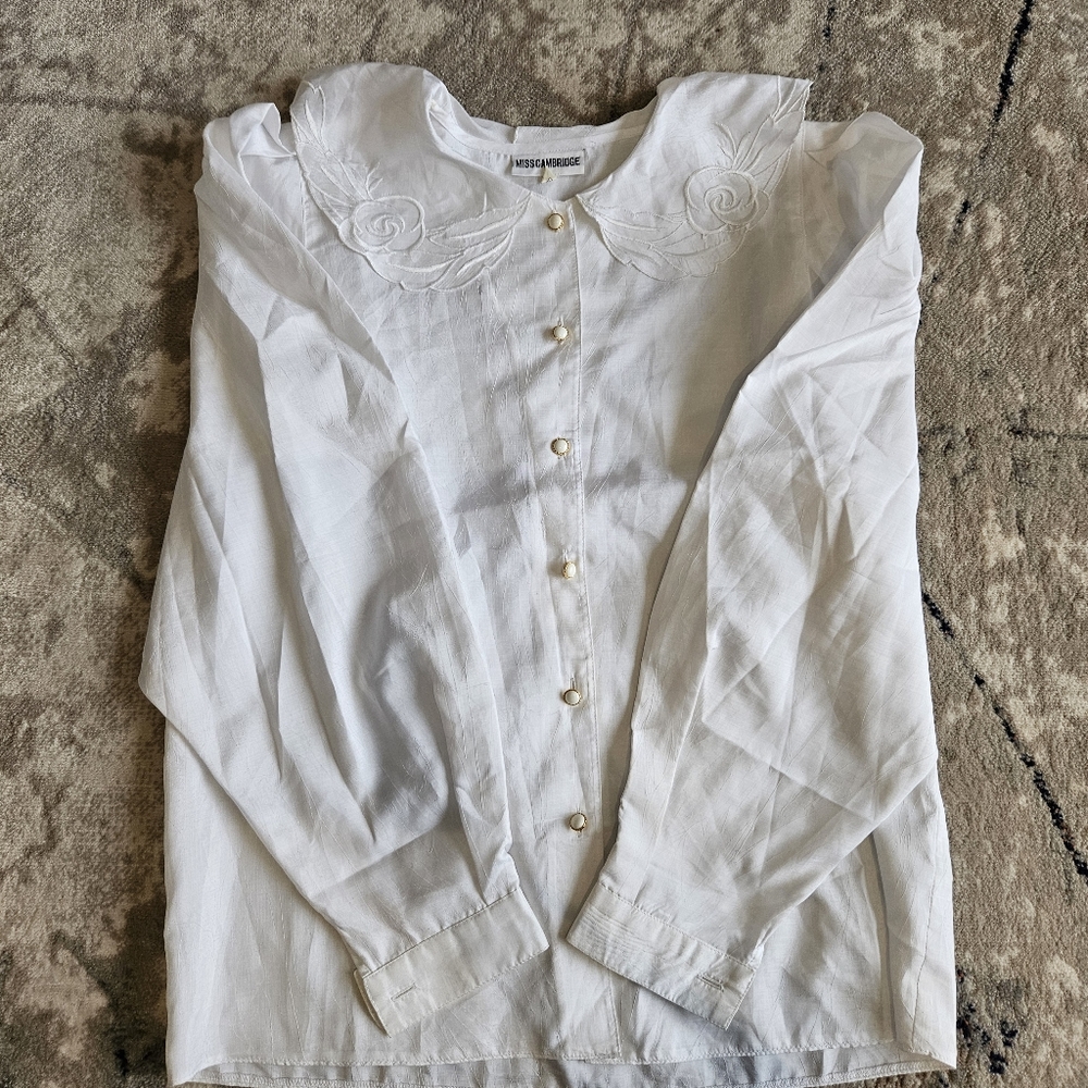 Vintage 80s white blouse sailor collar